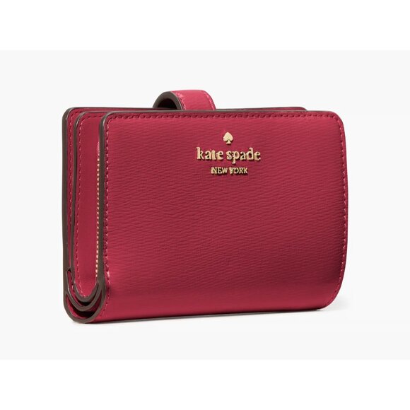 New Kate Spade Madison Medium Bifold Wallet Textured Patent Leather Red Jam - Picture 2 of 2
